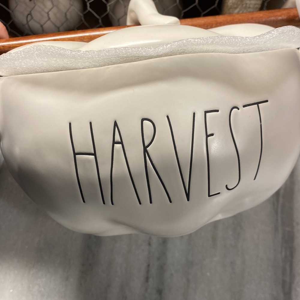 Rae Dunn Harvest Pumpkin Serving dish with lid and wooden serving spoon